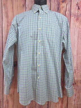 Peter Millar Mens Green-Blue Check Dress Shirt Medium